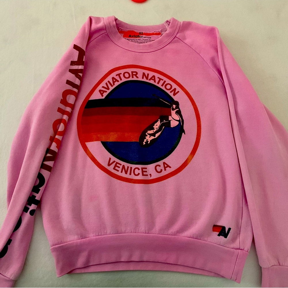Aviator nation pink crew neck sweatshirt!! Size xs